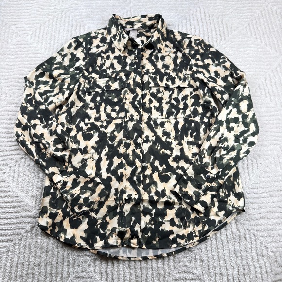 H&M Blouse Women's XS Abstract Print Button Artsy Work Office Statement Whimsy - Picture 1 of 9